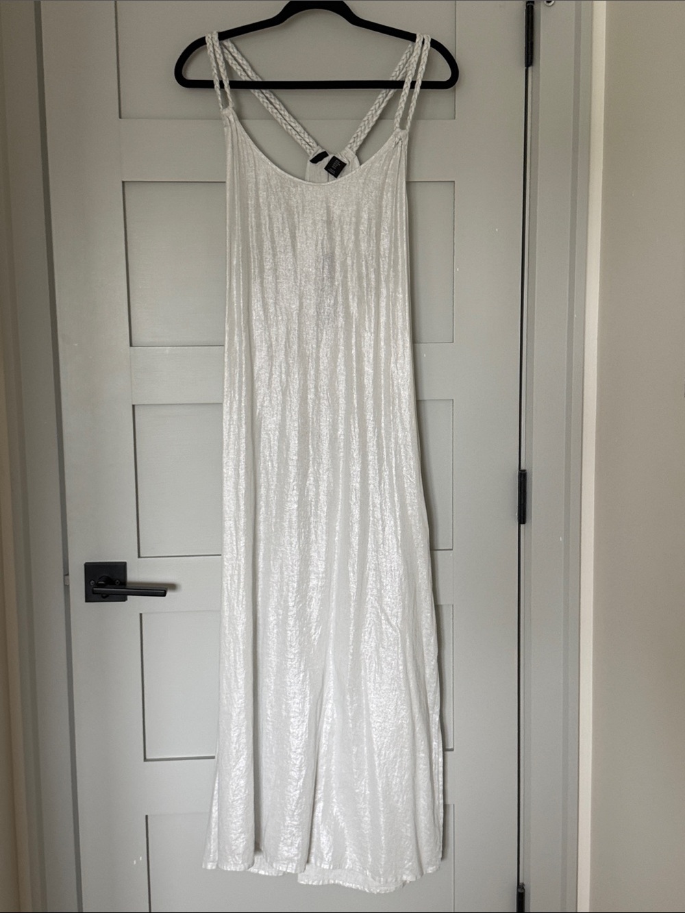 TAHARI White Maxi Dress with Braided Straps WITH BELT